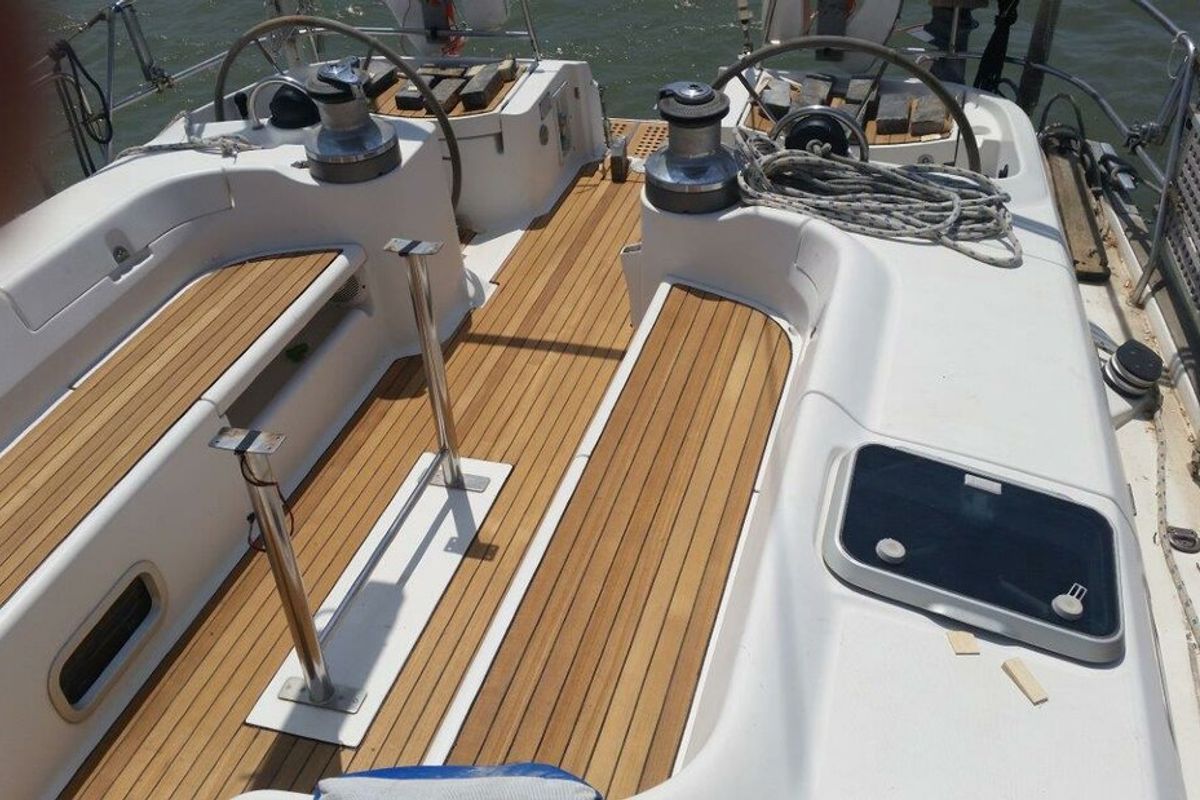 Cockpit of Tetina, a Beneteau 50 sailboat at Municipal Unit of Lefkada, Greece