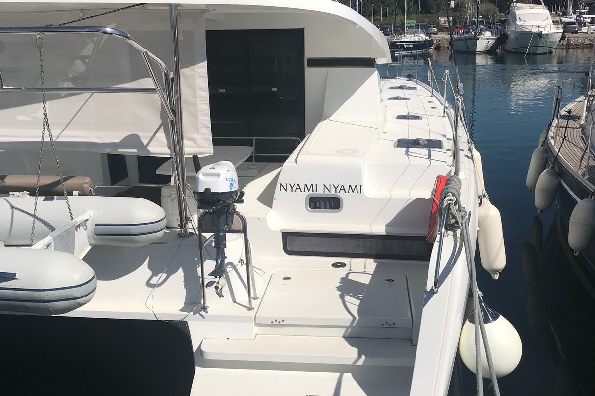 Deck of Nyami Nyami, a Lagoon 42 catamaran at Municipal Unit of Lefkada, Greece