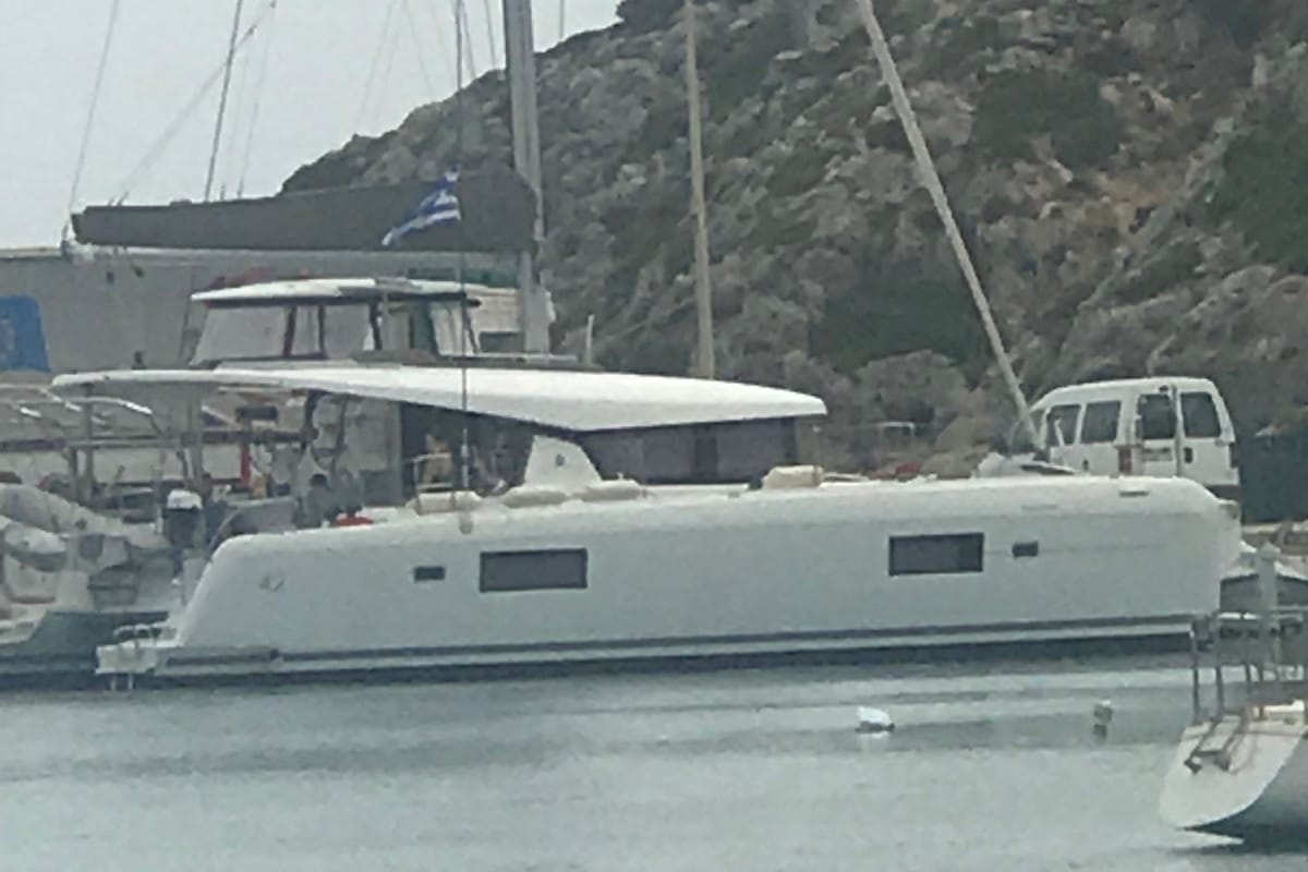 Exterior view of Nyami Nyami, a Lagoon 42 catamaran at Municipal Unit of Lefkada, Greece
