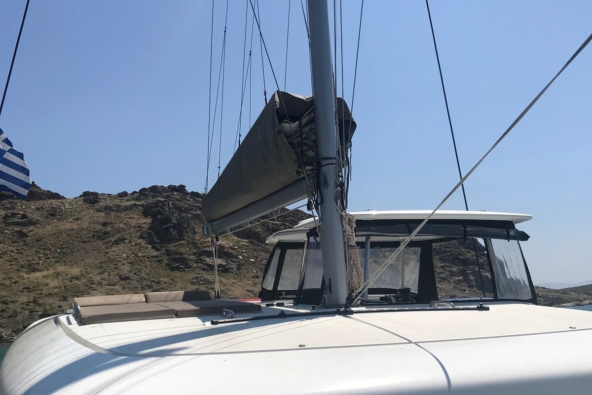 Deck of Nyami Nyami, a Lagoon 42 catamaran at Municipal Unit of Lefkada, Greece