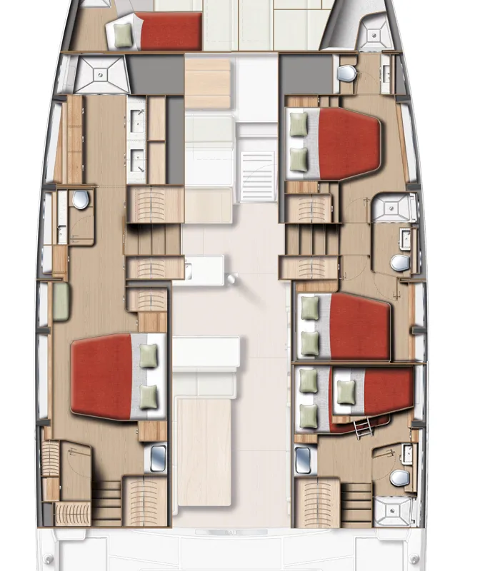 Floor plan of SeaYou, a Bali 5.2 catamaran at Hyères, France
