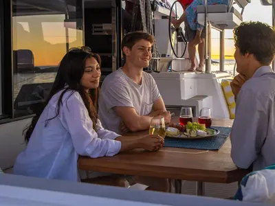 Deck of Sunsail 424/4/4 Classic, a Gulet Sunsail 424 catamaran at Placencia, Belize