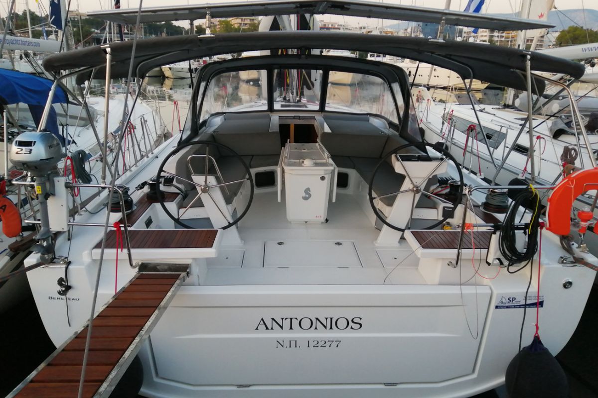 Cockpit of ANTONIOS, a Beneteau Oceanis 51.1 sailboat at Athens, Greece