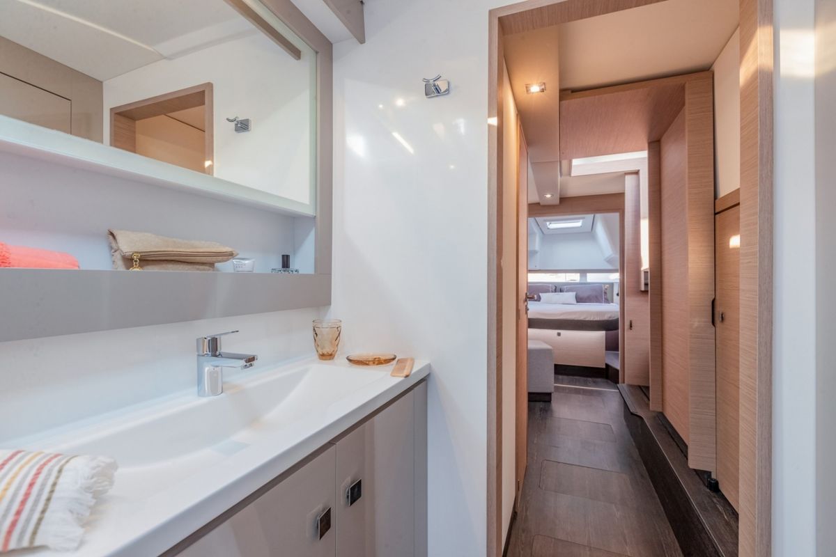 Head on Ares X, a Fountaine Pajot Isla 40 catamaran at Marmaris, Turkey