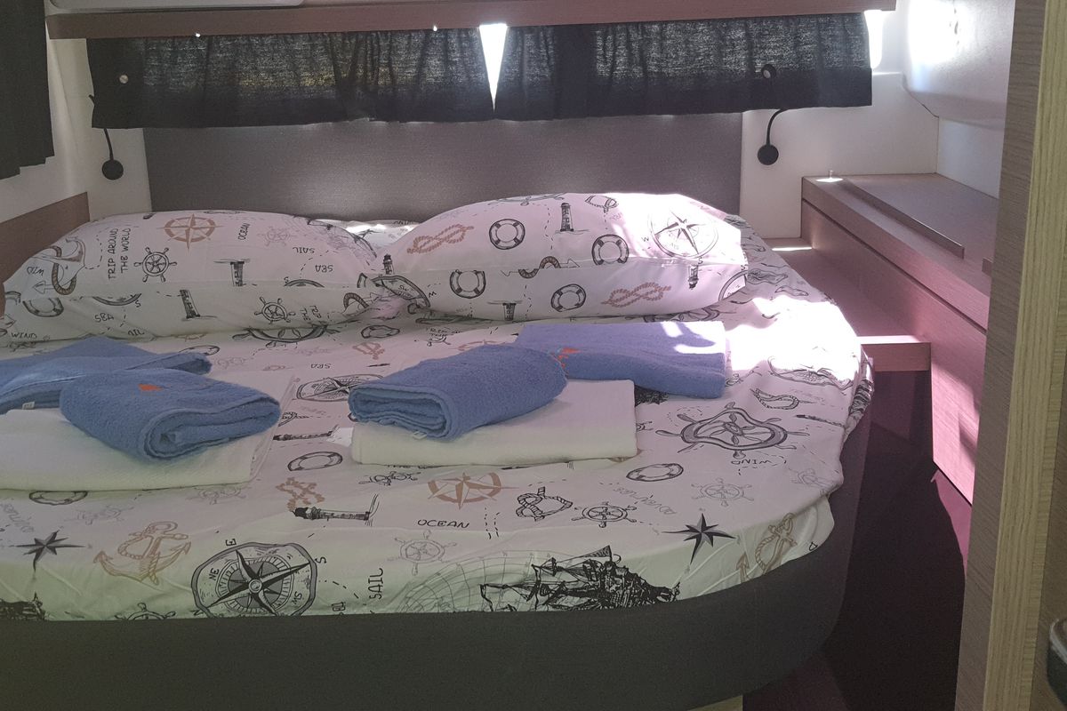 Cabin on Ares X, a Fountaine Pajot Isla 40 catamaran at Marmaris, Turkey