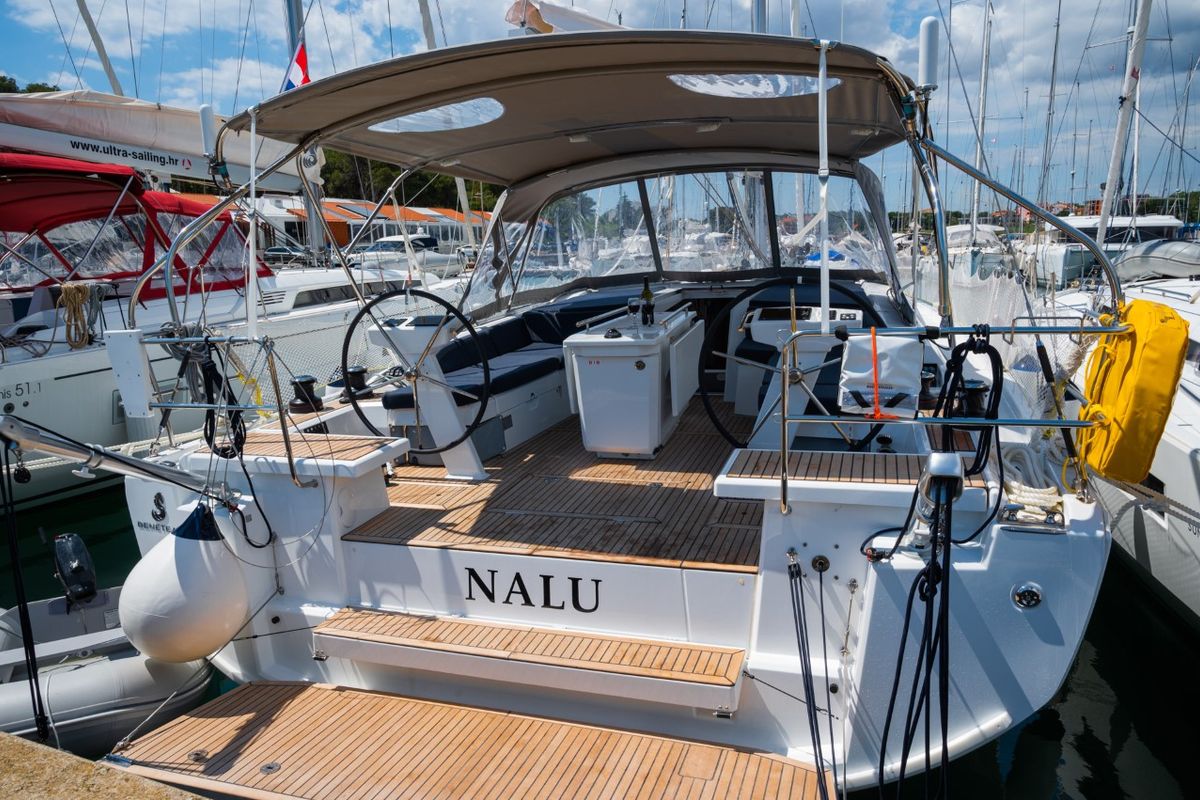 Cockpit of Nalu, a Beneteau Oceanis 46.1 sailboat at Općina Medulin, Croatia