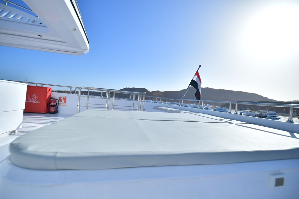 Deck of Bunk bed cabin lower deck 2, a Gulet Luxury Motor Yacht motorboat at Sharm El Sheikh, Egypt