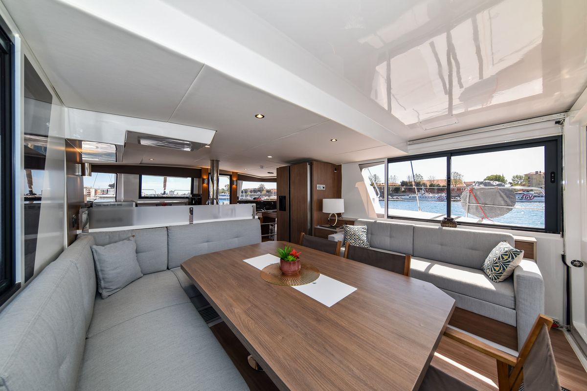 Salon of DESTINY, a Bali 4.6 catamaran at Zadar, Croatia