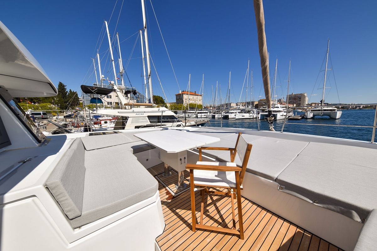 Deck of DESTINY, a Bali 4.6 catamaran at Zadar, Croatia