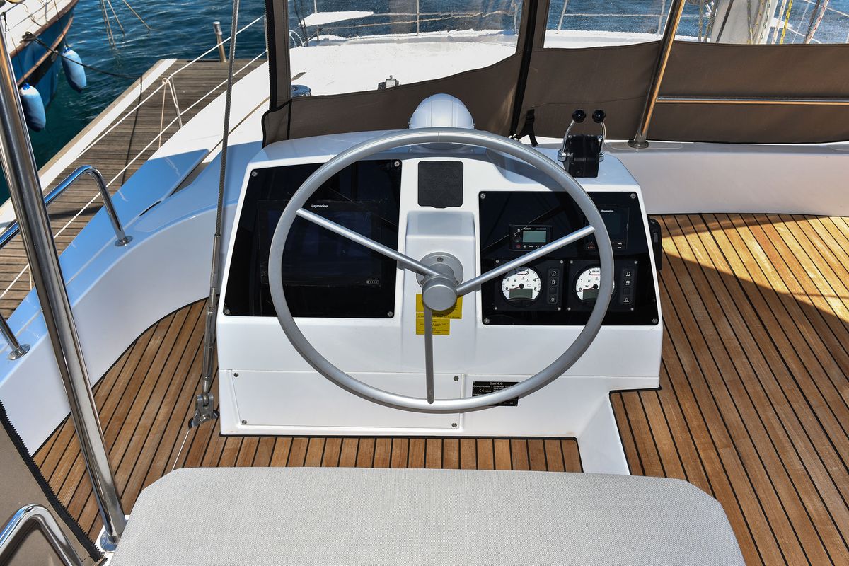 Cockpit of DESTINY, a Bali 4.6 catamaran at Zadar, Croatia