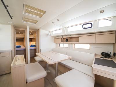 Salon of Eonia, a Beneteau Oceanis 46.1 sailboat at Olbia, Italy