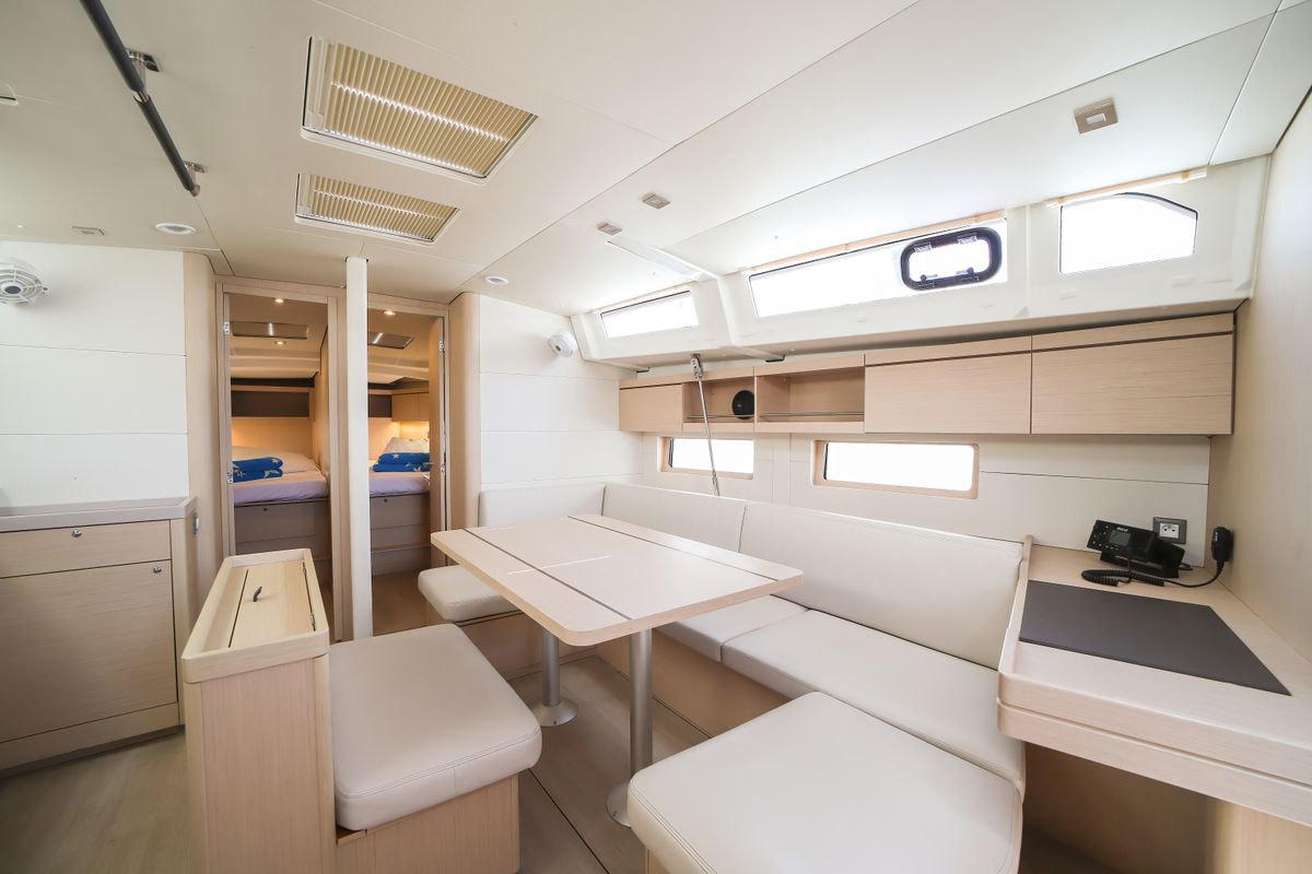 Salon of Eonia, a Beneteau Oceanis 46.1 sailboat at Olbia, Italy