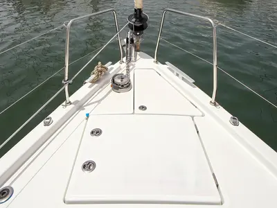 Deck of Eonia, a Beneteau Oceanis 46.1 sailboat at Olbia, Italy