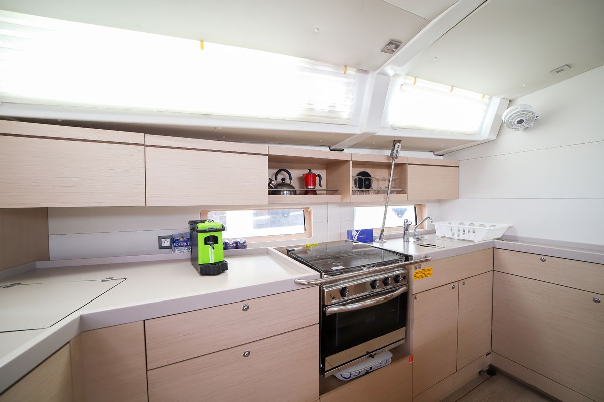 Galley of Eonia, a Beneteau Oceanis 46.1 sailboat at Olbia, Italy