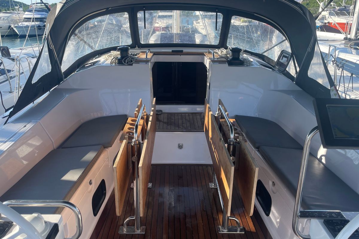Deck of December, a Elan Impression 50.1 sailboat at Pirovac, Croatia