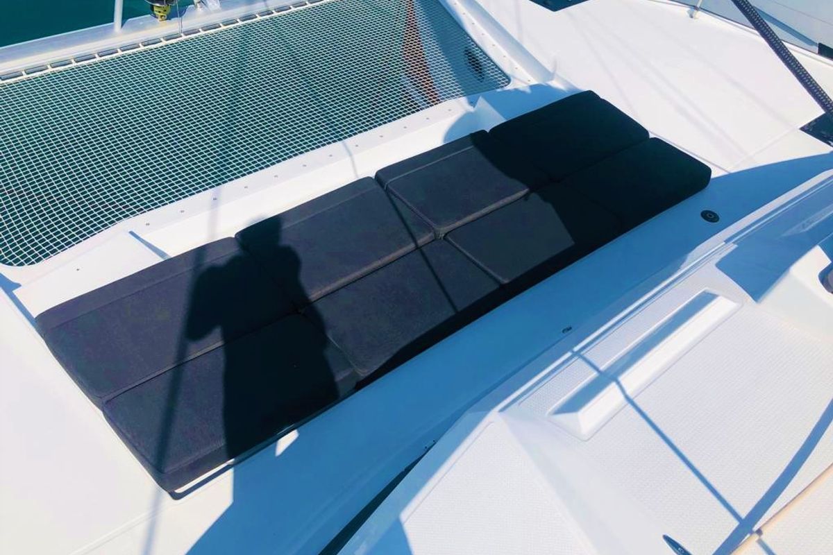 Deck of Princess Valeria, a Fountaine Pajot Elba 45 catamaran at Seget Donji, Croatia