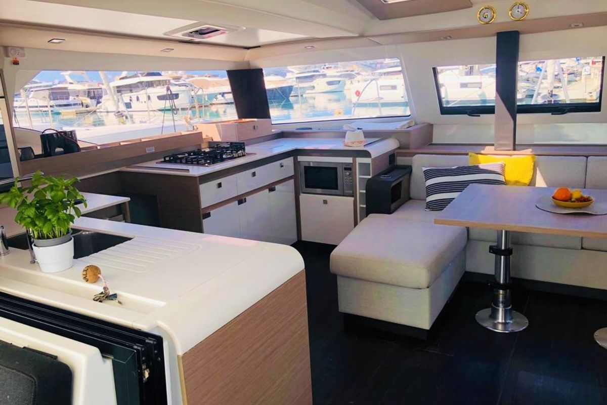 Galley of Princess Valeria, a Fountaine Pajot Elba 45 catamaran at Seget Donji, Croatia