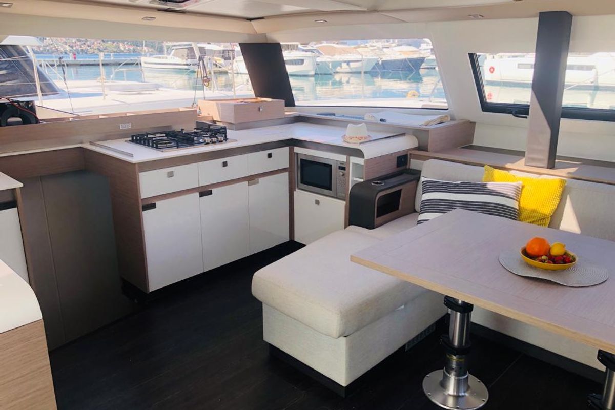 Galley of Princess Valeria, a Fountaine Pajot Elba 45 catamaran at Seget Donji, Croatia