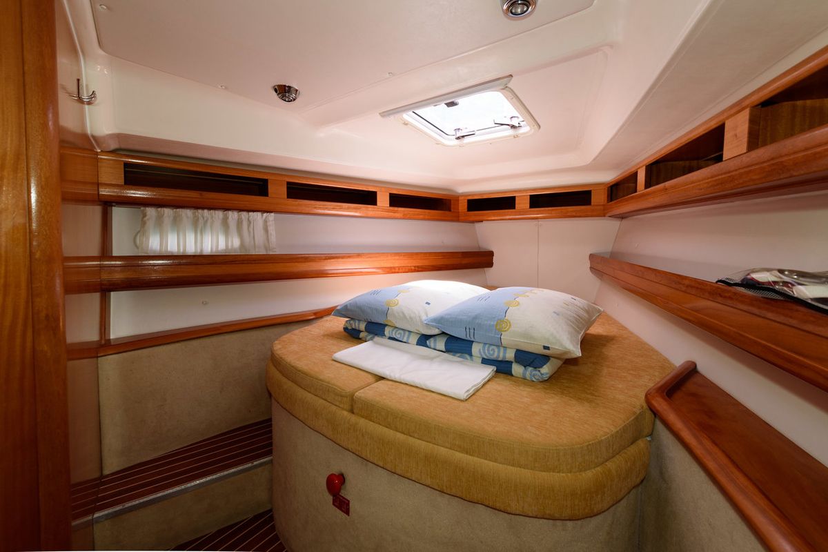 Cabin on Martina, a Bavaria 46 Cruiser sailboat at Grad Trogir, Croatia