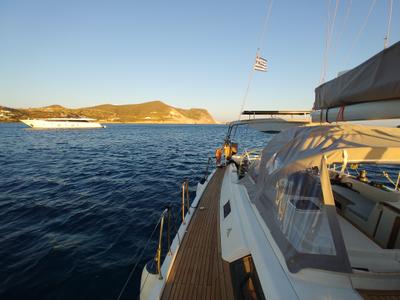 Deck of APOLLONIS, a Hanse Yachts Hanse 540e sailboat at Salamina Municipal Unit, Greece