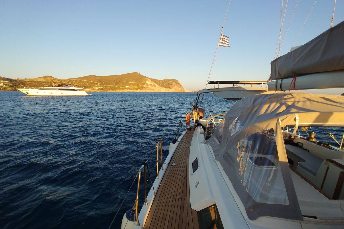 Deck of APOLLONIS, a Hanse Yachts Hanse 540e sailboat at Salamina Municipal Unit, Greece