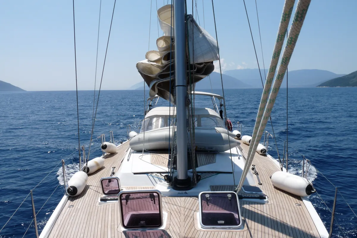 Deck of APOLLONIS, a Hanse Yachts Hanse 540e sailboat at Salamina Municipal Unit, Greece