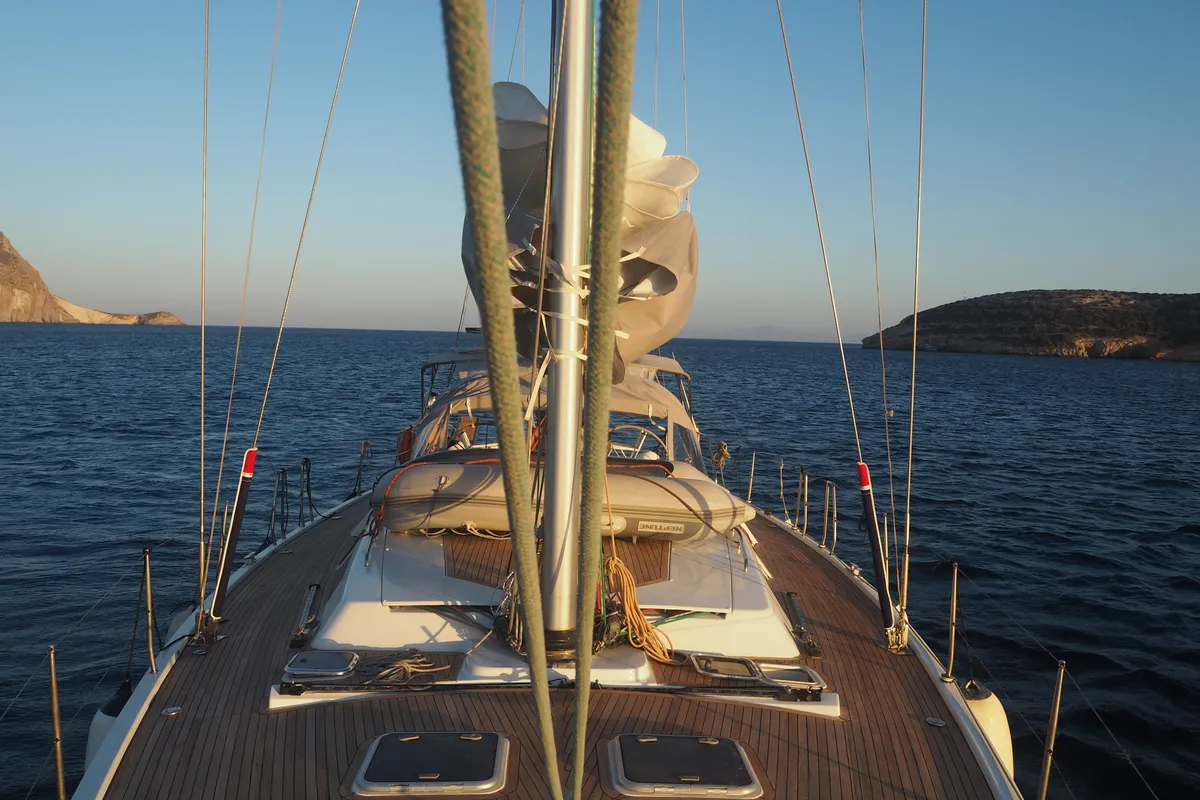 Deck of APOLLONIS, a Hanse Yachts Hanse 540e sailboat at Salamina Municipal Unit, Greece