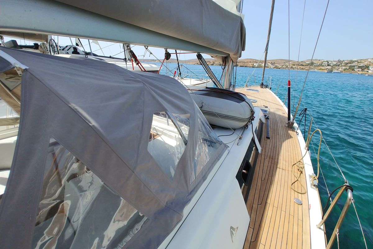 Deck of APOLLONIS, a Hanse Yachts Hanse 540e sailboat at Salamina Municipal Unit, Greece