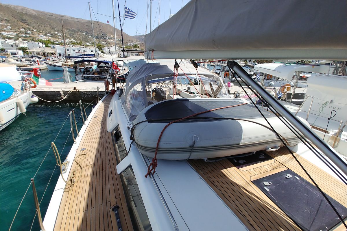 Deck of APOLLONIS, a Hanse Yachts Hanse 540e sailboat at Salamina Municipal Unit, Greece