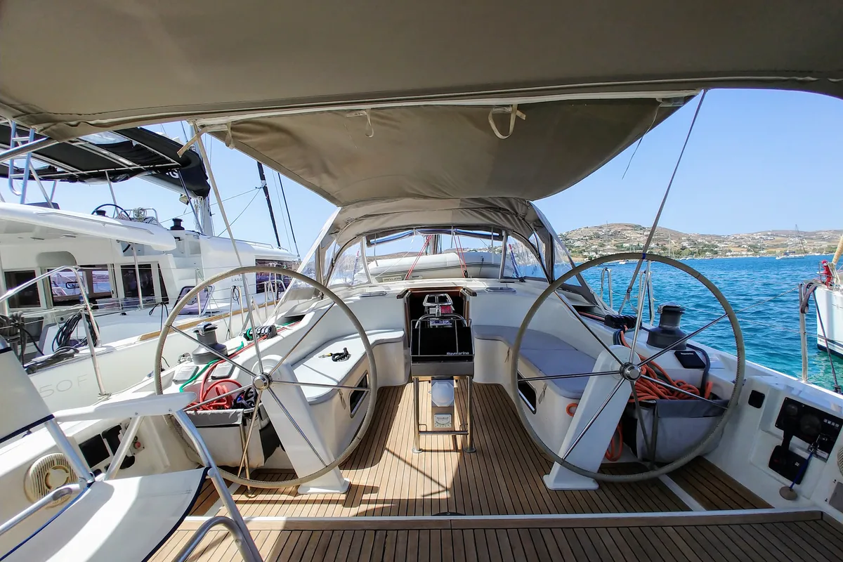 Cockpit of APOLLONIS, a Hanse Yachts Hanse 540e sailboat at Salamina Municipal Unit, Greece