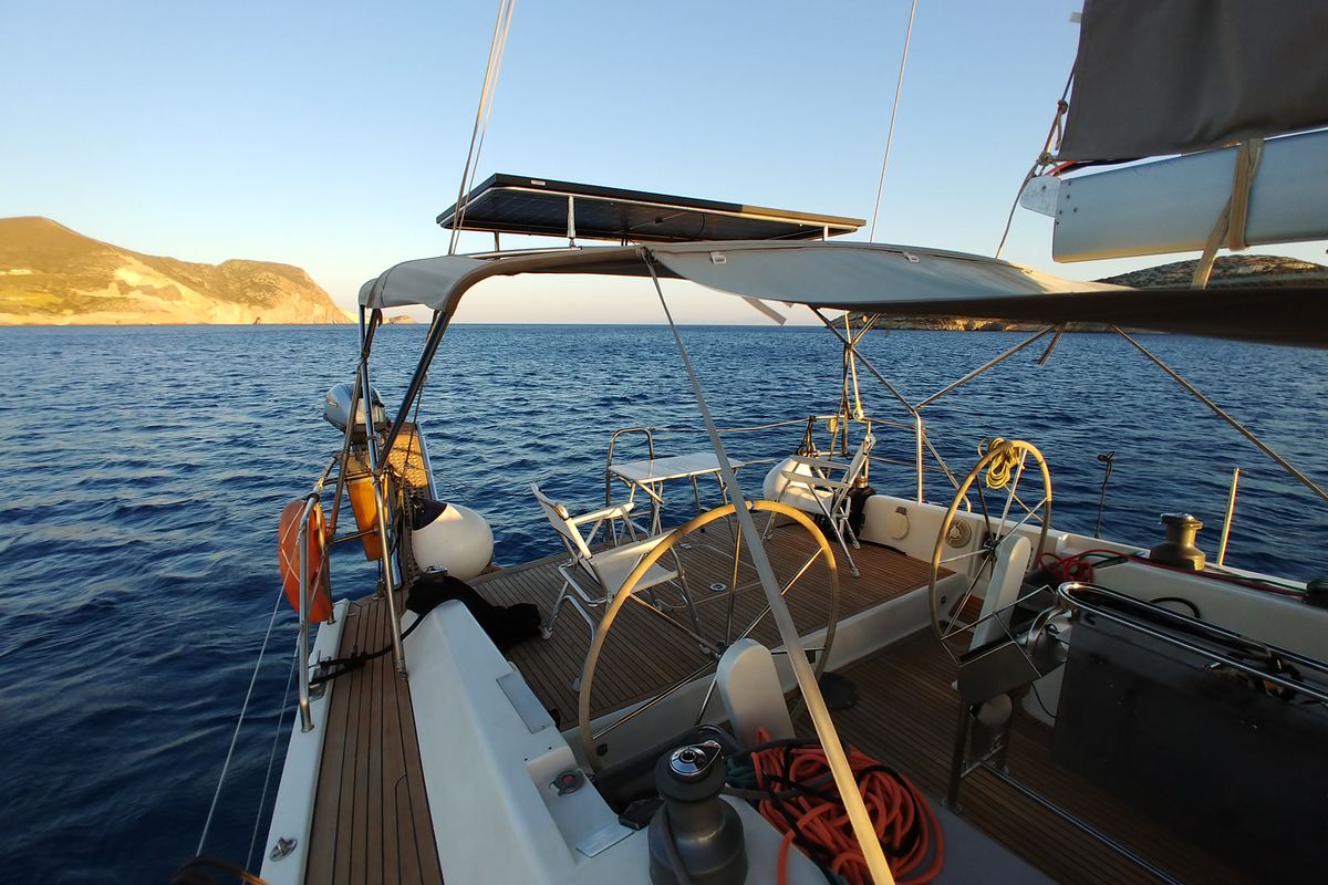 Cockpit of APOLLONIS, a Hanse Yachts Hanse 540e sailboat at Salamina Municipal Unit, Greece