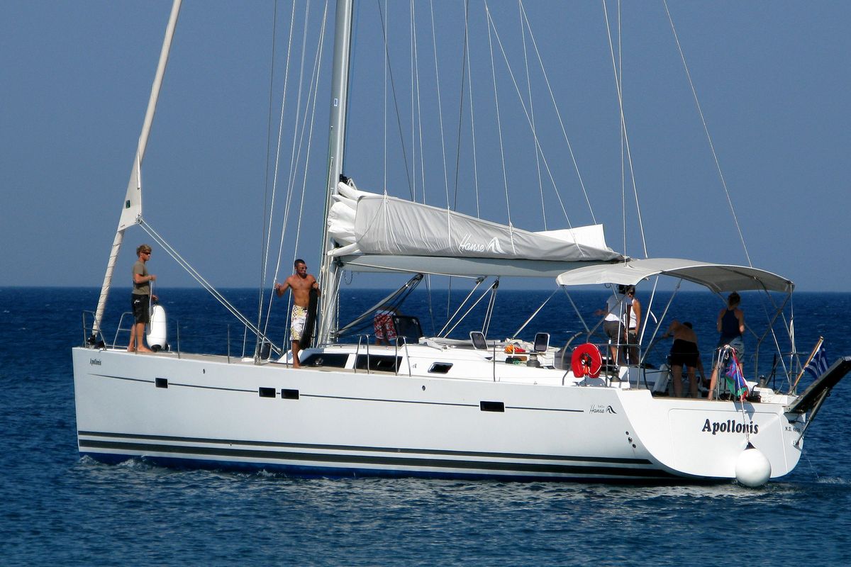 Exterior view of APOLLONIS, a Hanse Yachts Hanse 540e sailboat at Salamina Municipal Unit, Greece