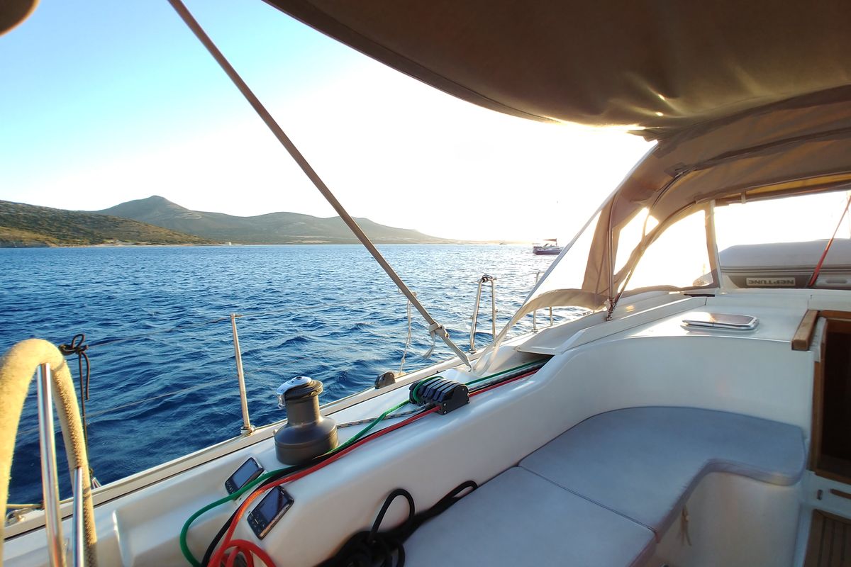 Deck of APOLLONIS, a Hanse Yachts Hanse 540e sailboat at Salamina Municipal Unit, Greece