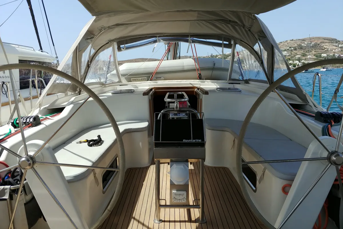 Cockpit of APOLLONIS, a Hanse Yachts Hanse 540e sailboat at Salamina Municipal Unit, Greece
