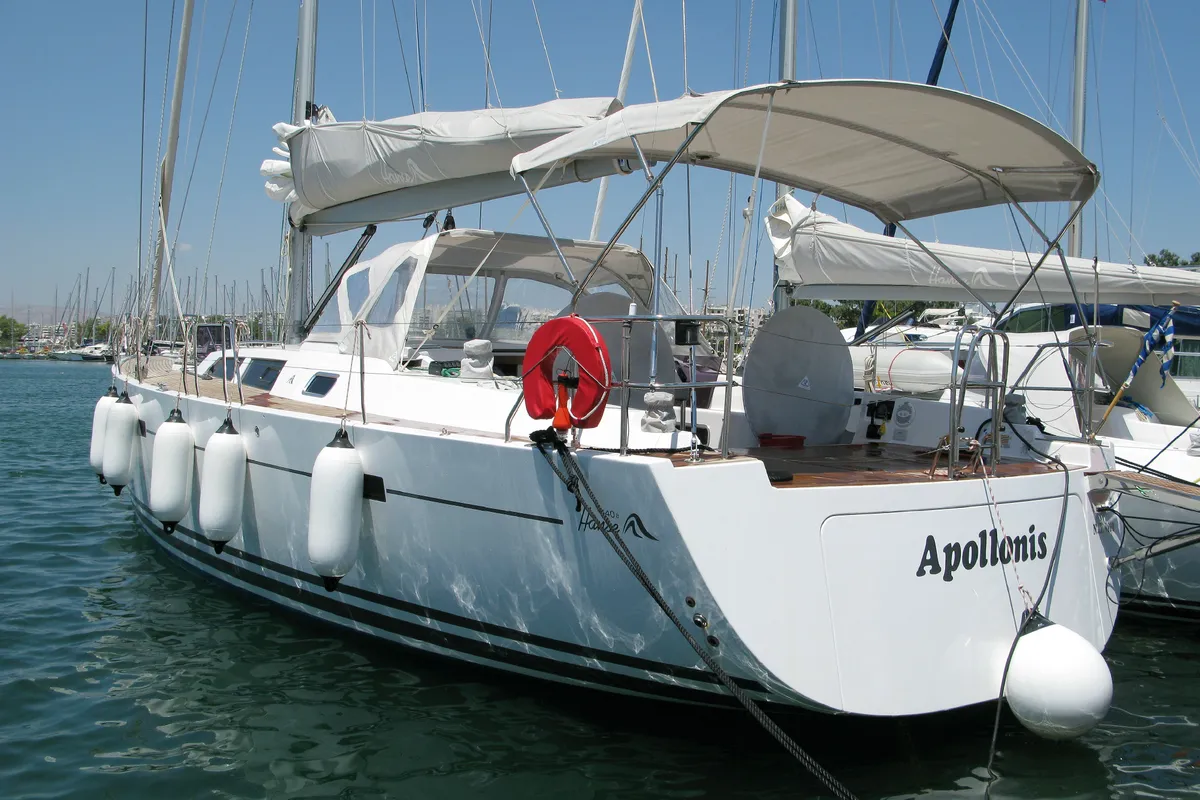 Exterior view of APOLLONIS, a Hanse Yachts Hanse 540e sailboat at Salamina Municipal Unit, Greece