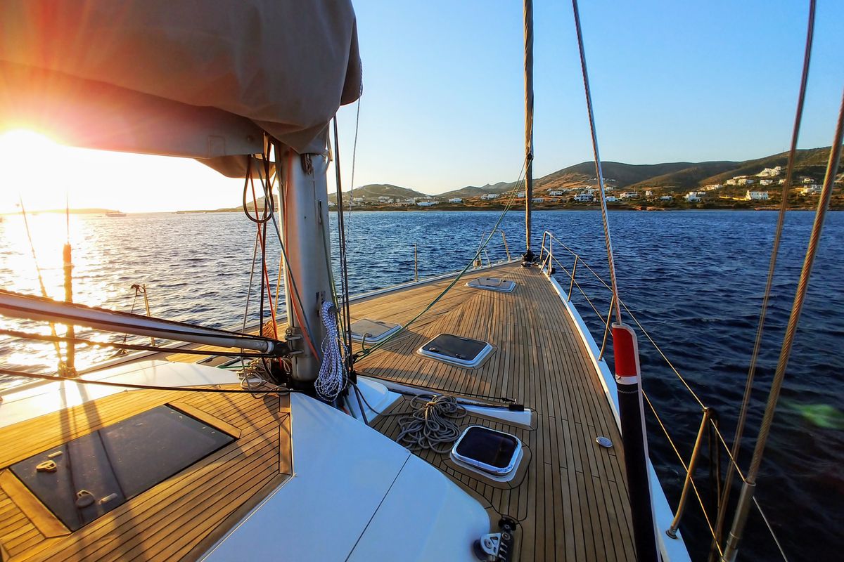 Deck of APOLLONIS, a Hanse Yachts Hanse 540e sailboat at Salamina Municipal Unit, Greece