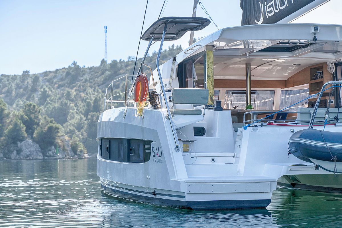 Exterior view of First Whisper, a Bali Catsmart catamaran at Skradin, Croatia