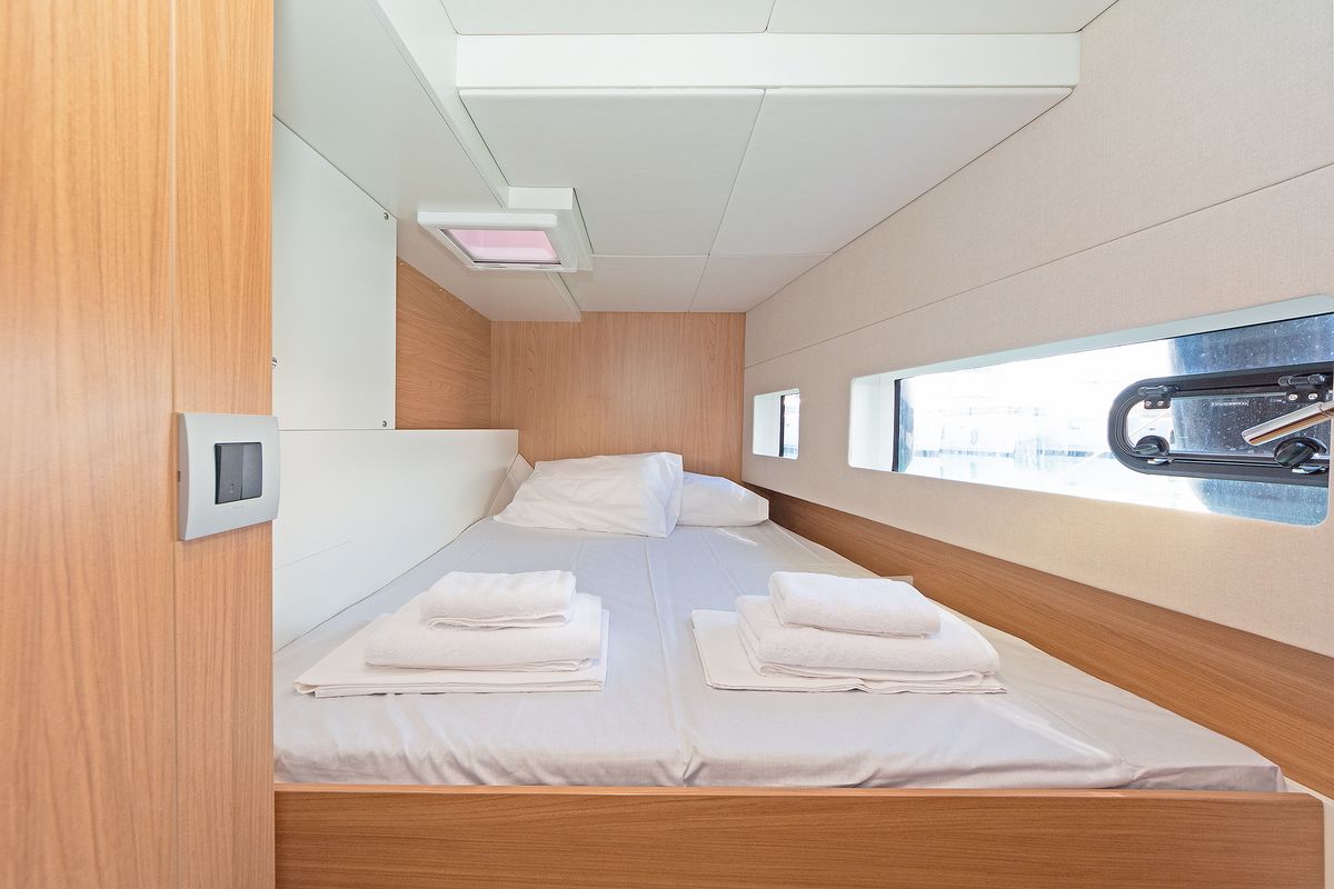 Cabin on First Whisper, a Bali Catsmart catamaran at Skradin, Croatia