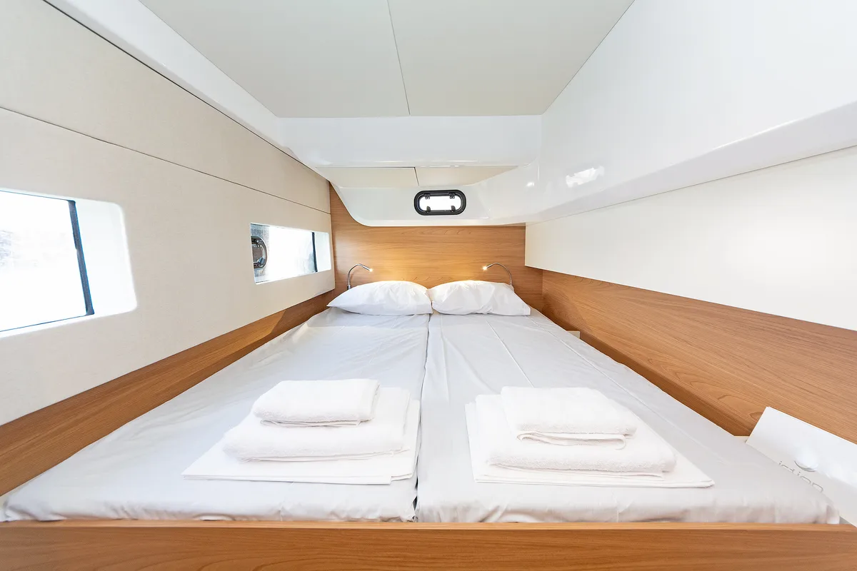 Cabin on First Whisper, a Bali Catsmart catamaran at Skradin, Croatia