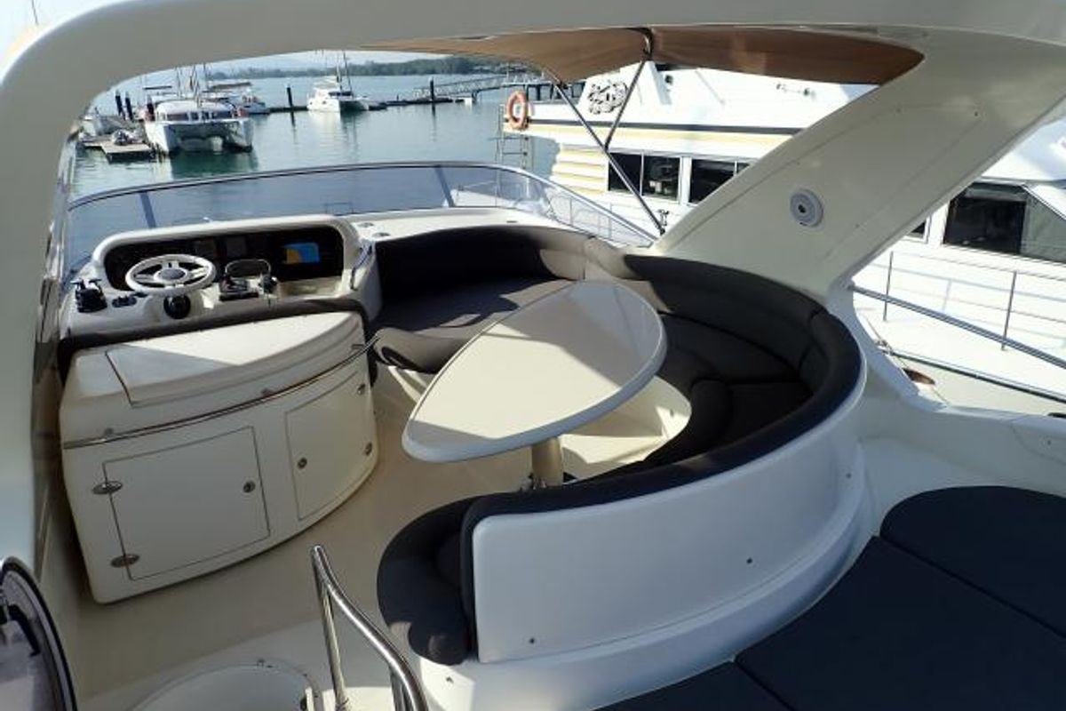 Deck of Pillars, a Azimut 55 Fly yacht at Mai Khao, Thailand