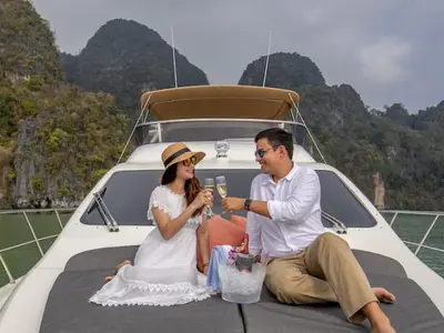 Deck of Pillars, a Azimut 55 Fly yacht at Mai Khao, Thailand