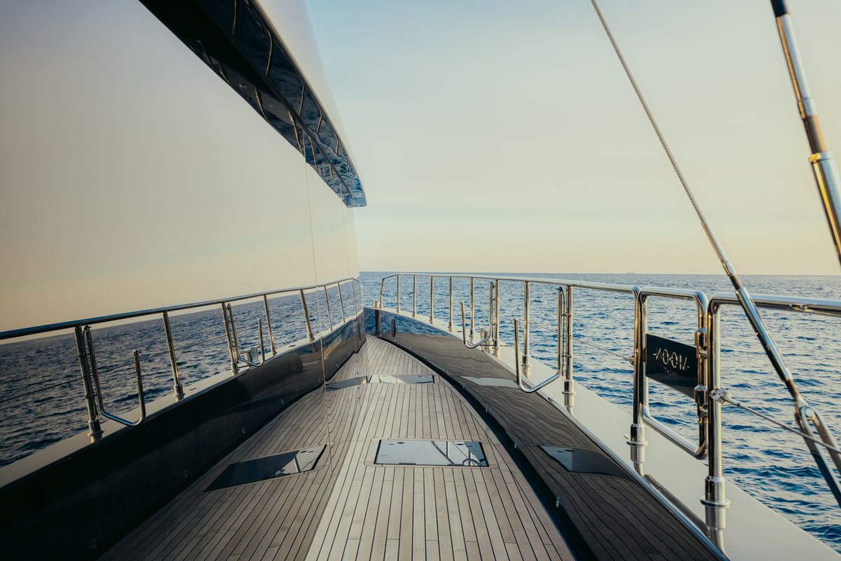 Deck of Honeymoon, a Gulet Moon Yacht 65 catamaran at Municipal Unit of Lefkada, Greece