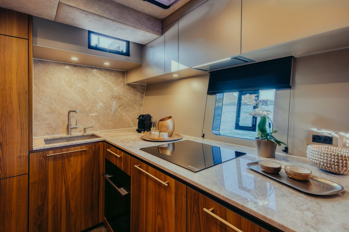 Galley of Honeymoon, a Gulet Moon Yacht 65 catamaran at Municipal Unit of Lefkada, Greece