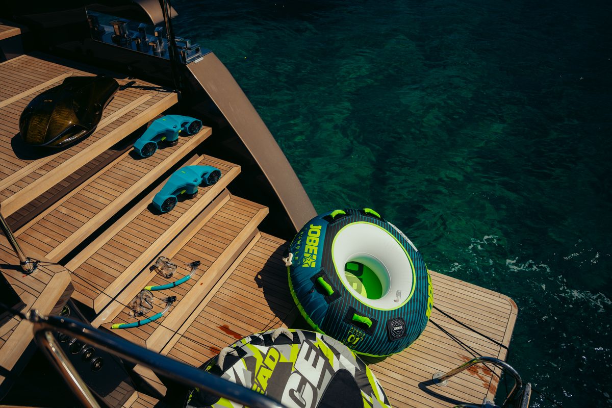 Deck of Honeymoon, a Gulet Moon Yacht 65 catamaran at Municipal Unit of Lefkada, Greece