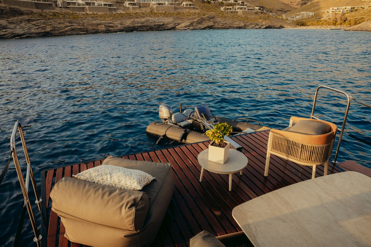 Deck of Honeymoon, a Gulet Moon Yacht 65 catamaran at Municipal Unit of Lefkada, Greece