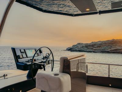 Cockpit of Honeymoon, a Gulet Moon Yacht 65 catamaran at Municipal Unit of Lefkada, Greece