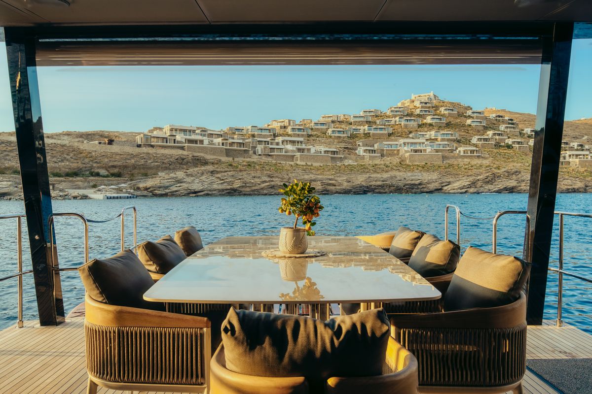 Deck of Honeymoon, a Gulet Moon Yacht 65 catamaran at Municipal Unit of Lefkada, Greece
