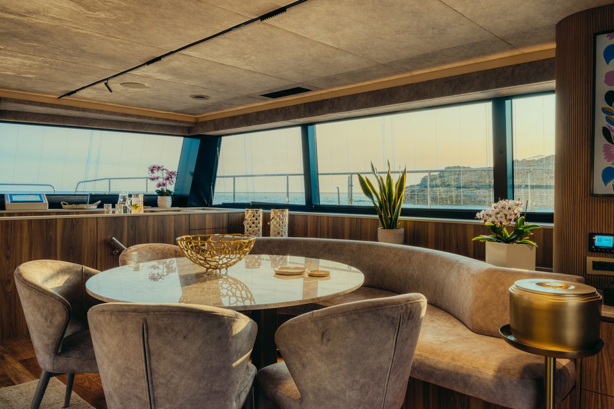 Salon of Honeymoon, a Gulet Moon Yacht 65 catamaran at Municipal Unit of Lefkada, Greece