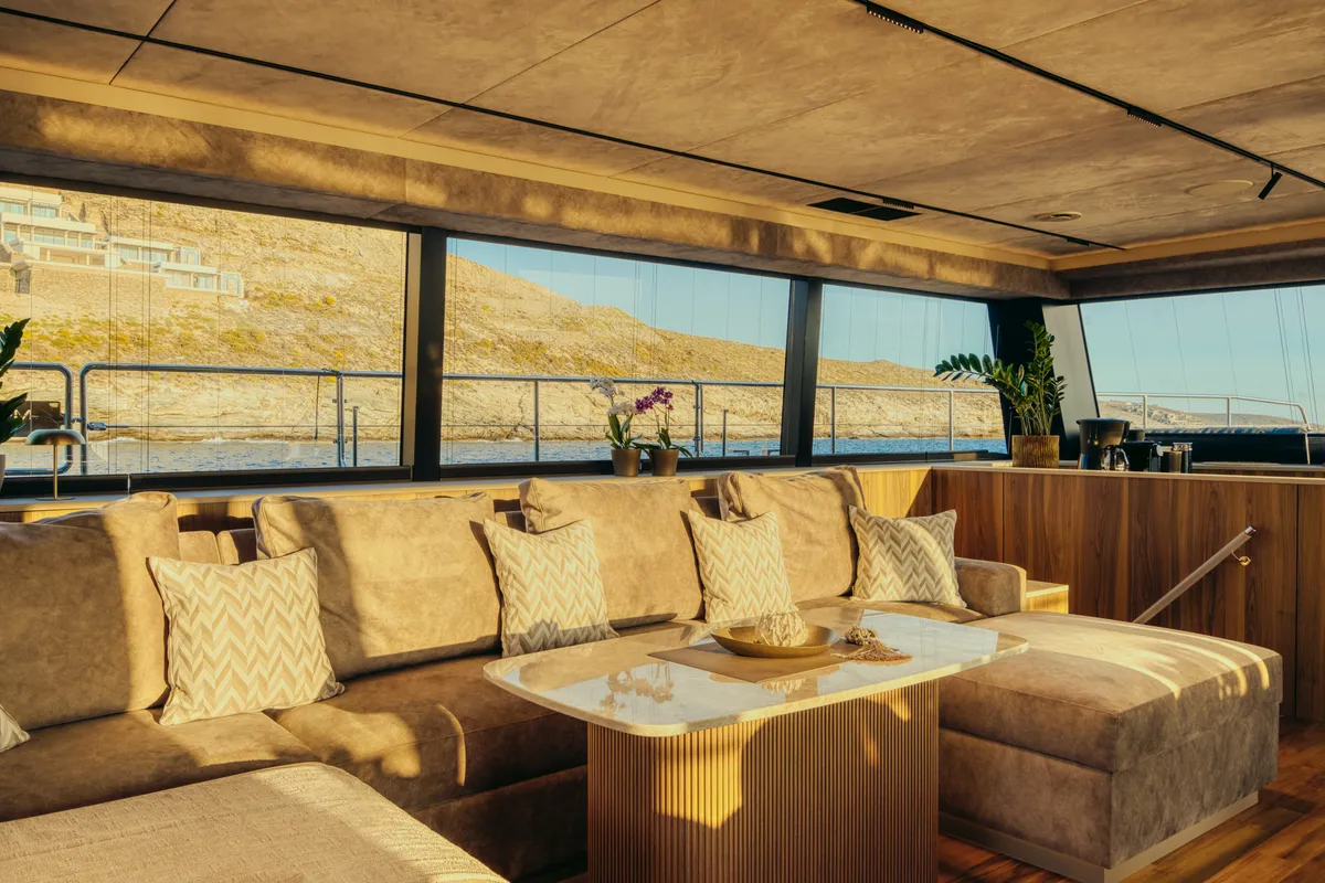 Salon of Honeymoon, a Gulet Moon Yacht 65 catamaran at Municipal Unit of Lefkada, Greece