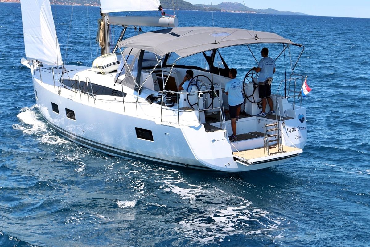 Cockpit of Mystic Dreams, a Jeanneau 54 sailboat at Općina Sukošan, Croatia